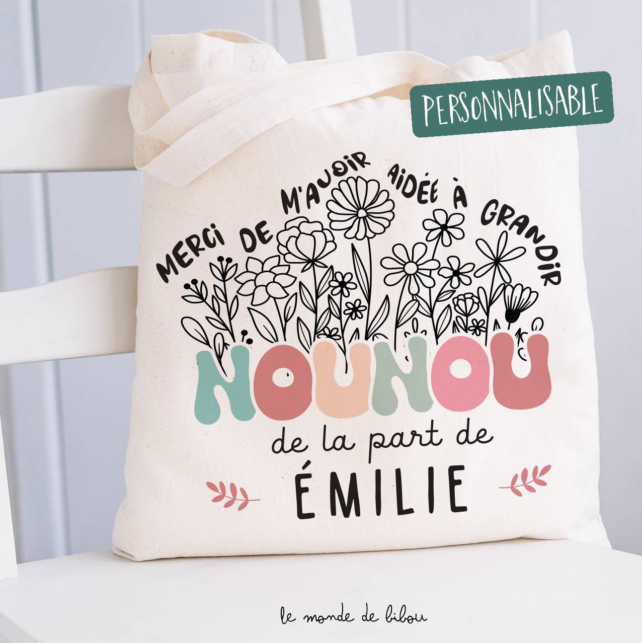 Sac Tote bag personnalisé remerciements nounou