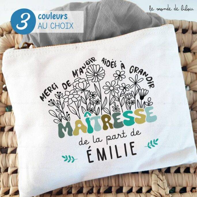 Trousse personnalisée cadeau maîtresse prénom