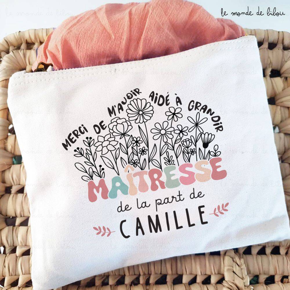 Trousse personnalisée cadeau maîtresse prénom