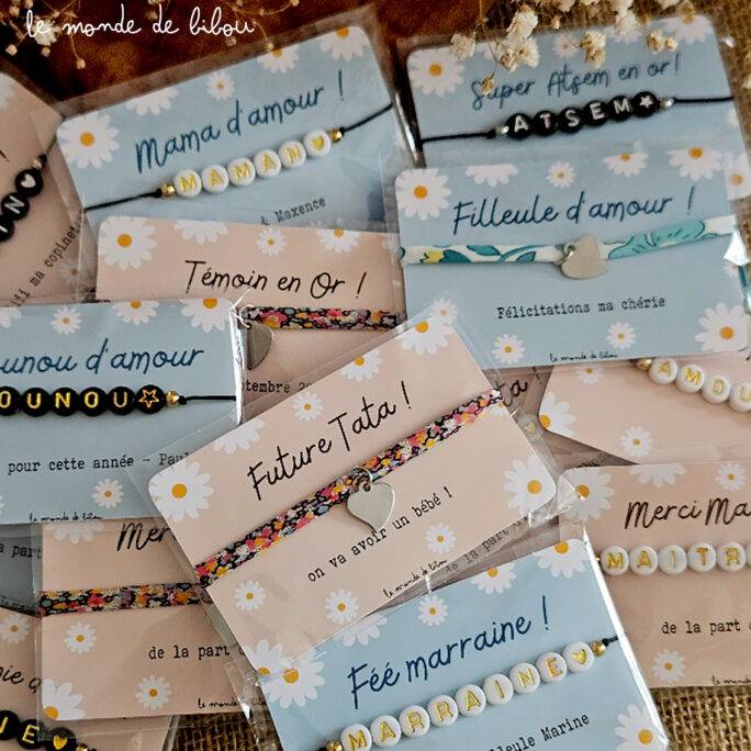 Bracelet perles et carte personnalisée